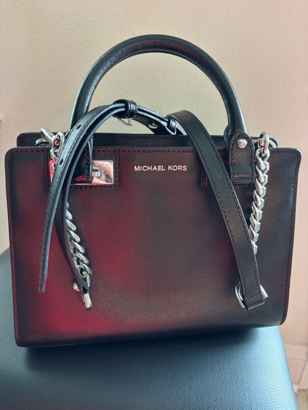 Michael Kors Black Leather Satchel with Chain Strap